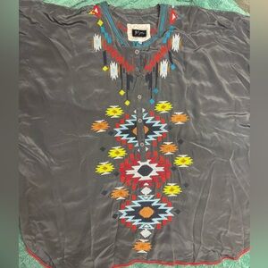 Johnny Was Biya Embroidered Mariposa Silk Blouse.